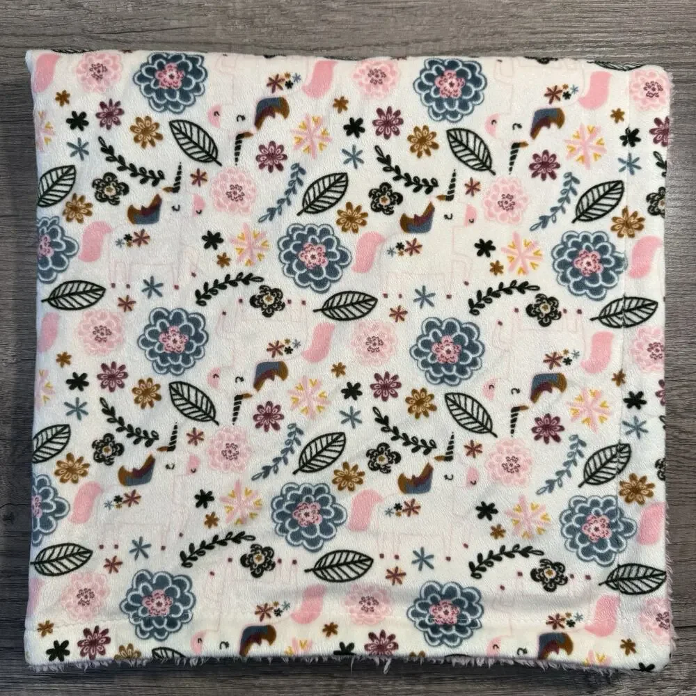 Chick Pea Baby Security Blanket Pink Floral Leaf Flowers Blue Unicorns Lovey
